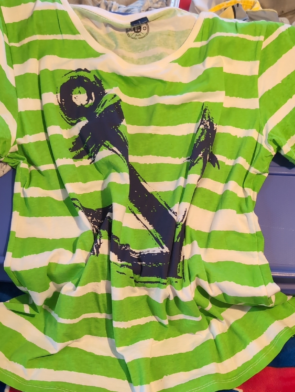 Kids Green & White Striped Anchor Tee